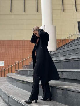 「EMODA（エモダ）のスクエアポイントミドルブーツ（ブーツ）」を使った、久道理沙さん（レディース・160cm）の秋コーディネート