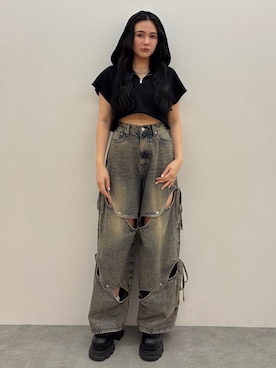 「EMODA（エモダ）のアイテム（ローファー）」を使った、久道理沙さん（レディース・160cm）の春コーディネート