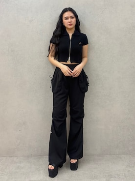 「EMODA（エモダ）のサイドオープンバルキーサンダル（サンダル）」を使った、久道理沙さん（レディース・160cm）の春コーディネート