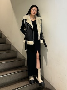 EMODA フェイクムートンロングベスト EMODA フェイクムートンロングベスト（グレー） -ファッション