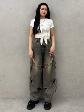 「EMODA（エモダ）のアイテム（ローファー）」を使った、久道理沙さん（レディース・160cm）の春コーディネート