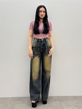 「EMODA（エモダ）のサイドオープンバルキーサンダル（サンダル）」を使った、久道理沙さん（レディース・160cm）の夏コーディネート