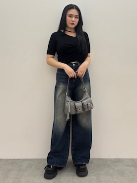 「EMODA（エモダ）のアイテム（ローファー）」を使った、久道理沙さん（メンズ・160cm）の夏コーディネート