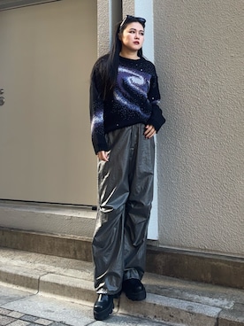 「EMODA（エモダ）のスパイラルジャガードニット（ニット/セーター）」を使った、久道理沙さん（レディース・160cm）の冬コーディネート