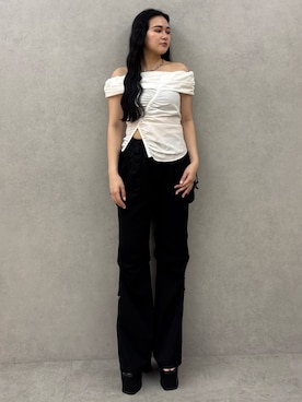 「EMODA（エモダ）のサイドオープンバルキーサンダル（サンダル）」を使った、久道理沙さん（レディース・160cm）の春コーディネート