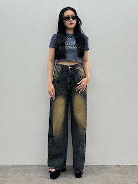 「EMODA（エモダ）のサイドオープンバルキーサンダル（サンダル）」を使った、久道理沙さん（レディース・160cm）の夏コーディネート