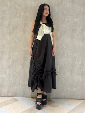 「EMODA（エモダ）のサイドオープンバルキーサンダル（サンダル）」を使った、久道理沙さん（レディース・160cm）の夏コーディネート