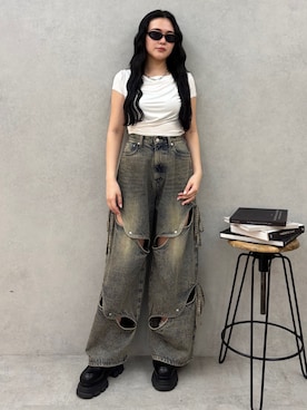 「EMODA（エモダ）のアイテム（ローファー）」を使った、久道理沙さん（レディース・160cm）の春コーディネート