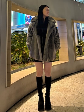 「EMODA（エモダ）のアイテム（その他アウター）」を使った、久道理沙さん（レディース・160cm）の冬コーディネート