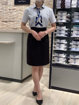 「ワイシャツ」｜「アイテム（財布/小物）」を使った、BRICK HOUSE by Tokyo Shirts 青森エルム店さん（レディース・158cm）の春コーディネート