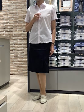 「パープル×黒」｜「アイテム（ビジネスシャツ）」を使った、BRICK HOUSE by Tokyo Shirts 青森エルム店さん（レディース・171cm）の夏コーディネート
