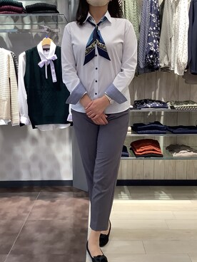 「長袖シャツ」｜「アイテム（財布/小物）」を使った、BRICK HOUSE by Tokyo Shirts 青森エルム店さん（レディース・163cm）の秋コーディネート