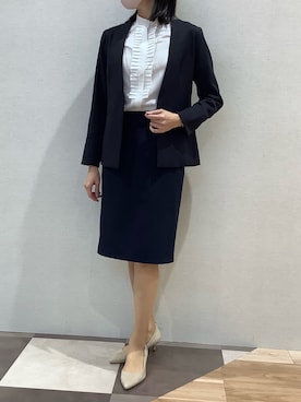 「ビジネススタイル」｜「アイテム（ノーカラージャケット）」を使った、BRICK HOUSE by Tokyo Shirts 青森エルム店さん（レディース・171cm）の秋コーディネート