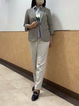 「TOKYO SHIRTS（トウキョウシャツ）のアウター 麻調ジャケット 七分袖 レディース（テーラードジャケット、ベージュ系）」を使った、BRICK HOUSE by Tokyo Shirts 青森エルム店さん（メンズ・171cm）の春コーディネート