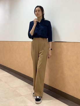 「TOKYO SHIRTS（トウキョウシャツ）の【Pitta Re:)】ふわっとガーゼシャツ レギュラーシルエット 七分袖 綿100% レディース カジュアルシャツ（シャツ/ブラウス、ブルー系）」を使った、BRICK HOUSE by Tokyo Shirts 青森エルム店さん（メンズ・171cm）の春コーディネート