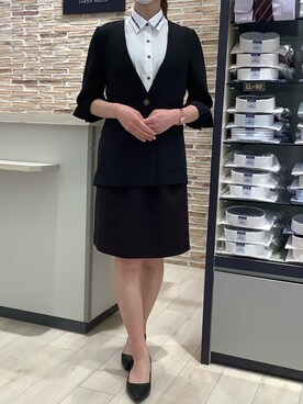 「ジャケット」｜「アイテム（ノーカラーコート）」を使った、BRICK HOUSE by Tokyo Shirts 青森エルム店さん（レディース・158cm）の春コーディネート