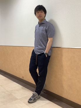「TOKYO SHIRTS（トウキョウシャツ）のビズポロ クールタッチコットン 綿100% 半袖ポロシャツ（ポロシャツ、ブルー系）」を使った、BRICK HOUSE by Tokyo Shirts 青森エルム店さん（メンズ・171cm）の春コーディネート