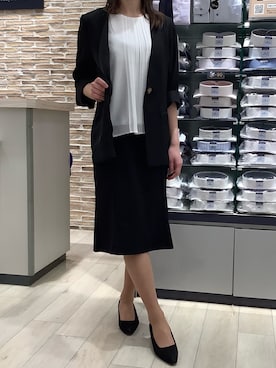 「シャツスタイル」｜「アイテム（ノーカラーコート）」を使った、BRICK HOUSE by Tokyo Shirts 青森エルム店さん（レディース・158cm）の春コーディネート