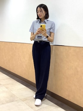 「TOKYO SHIRTS（トウキョウシャツ）のIDカードホルダー ネックストラップ付き（パスケース、ベージュ系）」を使った、BRICK HOUSE by Tokyo Shirts 青森エルム店さん（レディース・164cm）の夏コーディネート