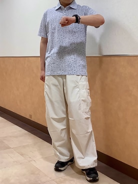「TOKYO SHIRTS（トウキョウシャツ）のフラワープリント ポロシャツ（ポロシャツ、ブルー系）」を使った、BRICK HOUSE by Tokyo Shirts 青森エルム店さん（メンズ・171cm）の春コーディネート