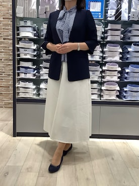 「ビジネススタイル」｜「アイテム（ノーカラージャケット）」を使った、BRICK HOUSE by Tokyo Shirts 青森エルム店さん（レディース・164cm）の秋コーディネート