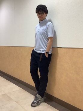 「TOKYO SHIRTS（トウキョウシャツ）のビズポロ コンフォートドライ 半袖ポロシャツ（ポロシャツ、ブルー系）」を使った、BRICK HOUSE by Tokyo Shirts 青森エルム店さん（メンズ・171cm）の夏コーディネート