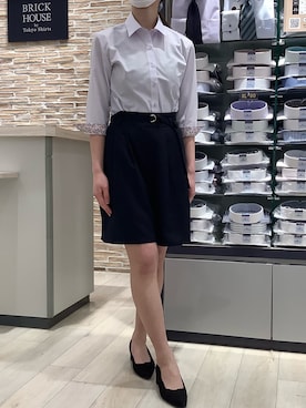 「パープル×黒」｜「アイテム（ビジネスシャツ）」を使った、BRICK HOUSE by Tokyo Shirts 青森エルム店さん（レディース・158cm）の春コーディネート