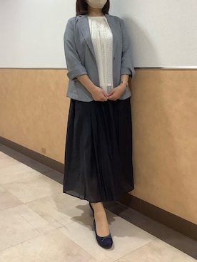 「TOKYO SHIRTS（トウキョウシャツ）のランダムドット  シフォンブラウス 五分袖（シャツ/ブラウス、ホワイト系）」を使った、BRICK HOUSE by Tokyo Shirts 青森エルム店さん（メンズ・171cm）の夏コーディネート