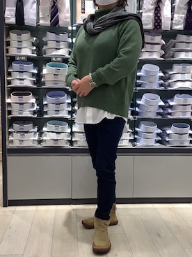 「タートルネック」｜「アイテム（ビジネスシャツ）」を使った、BRICK HOUSE by Tokyo Shirts 青森エルム店さん（レディース・159cm）の冬コーディネート
