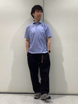 「TOKYO SHIRTS（トウキョウシャツ）のビズポロ クールタッチコットン 綿100% 半袖ポロシャツ（ポロシャツ、ブルー系）」を使った、BRICK HOUSE by Tokyo Shirts 青森エルム店さん（メンズ・171cm）の春コーディネート