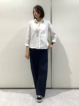 「TOKYO SHIRTS（トウキョウシャツ）の【Pitta Re:)】ふわっとガーゼシャツ レギュラーシルエット 長袖 綿100% レディース カジュアルシャツ（シャツ/ブラウス、ホワイト系）」を使った、BRICK HOUSE by Tokyo Shirts 青森エルム店さん（メンズ・171cm）の夏コーディネート
