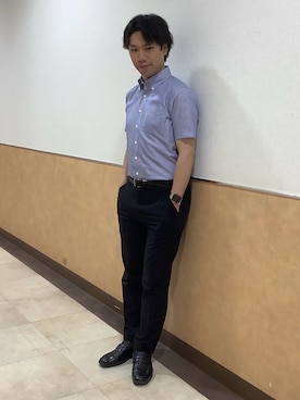 「TOKYO SHIRTS（トウキョウシャツ）の【Layered Cool】【吸水速乾】 形態安定ノンアイロン ボタンダウン 半袖ビジネスワイシャツ（ビジネスシャツ、ブルー系）」を使った、BRICK HOUSE by Tokyo Shirts 青森エルム店さん（メンズ・171cm）の夏コーディネート