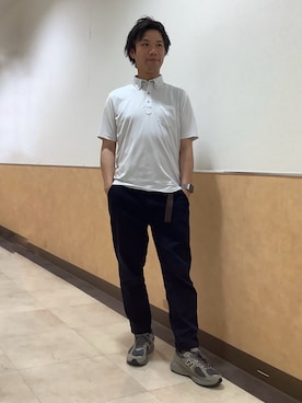 「TOKYO SHIRTS（トウキョウシャツ）のビズポロ コンフォートドライ 半袖ポロシャツ（ポロシャツ、グレー系）」を使った、BRICK HOUSE by Tokyo Shirts 青森エルム店さん（メンズ・171cm）の夏コーディネート