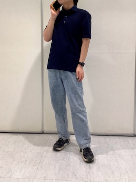 「TOKYO SHIRTS（トウキョウシャツ）のビズポロ コンフォートドライ 半袖ポロシャツ（ポロシャツ、ブルー系）」を使った、BRICK HOUSE by Tokyo Shirts 青森エルム店さん（メンズ・171cm）の春コーディネート