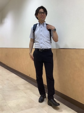 「TOKYO SHIRTS（トウキョウシャツ）の【Layered Cool】【吸水速乾】 形態安定ノンアイロン ボタンダウン 半袖ビジネスワイシャツ（ビジネスシャツ、ブルー系）」を使った、BRICK HOUSE by Tokyo Shirts 青森エルム店さん（メンズ・171cm）の夏コーディネート