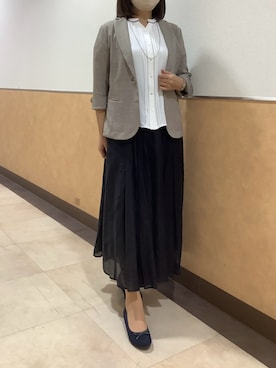 「TOKYO SHIRTS（トウキョウシャツ）の配色パイピング ジョーゼット ブラウス 五分袖（シャツ/ブラウス、ホワイト系）」を使った、BRICK HOUSE by Tokyo Shirts 青森エルム店さん（メンズ・171cm）の夏コーディネート