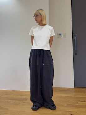 「CIAOPANIC TYPY（チャオパニックティピー）の【UNISEX】ピグメント加工ワッフルイージーパンツ（その他パンツ、ブラック系）」を使った、ayakaさん（レディース・158cm）の夏コーディネート