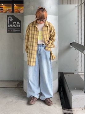 「CIAOPANIC TYPY（チャオパニックティピー）の【UNISEX】モール混長袖チェックシャツ（シャツ/ブラウス）」を使った、ayakaさん（レディース・158cm）の秋コーディネート