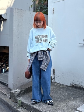 「CIAOPANIC TYPY（チャオパニックティピー）の【UNISEX】モール混長袖チェックシャツ（シャツ/ブラウス）」を使った、ayakaさん（レディース・158cm）の秋コーディネート