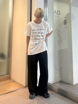 「CIAOPANIC TYPY（チャオパニックティピー）の【3サイズ展開】接触冷感機能付きドット柄ワイドイージーパンツ（その他パンツ、ブラック系）」を使った、ayakaさん（レディース・158cm）の夏コーディネート