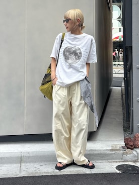 「CIAOPANIC TYPY（チャオパニックティピー）の【WEB限定】ムーンクレーターロゴプリントTee（Tシャツ/カットソー、ホワイト系）」を使った、ayakaさん（レディース・158cm）の夏コーディネート