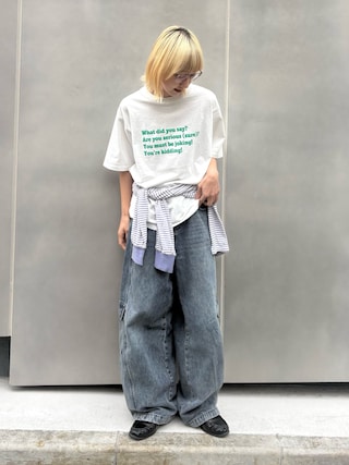 「CIAOPANIC TYPY(チャオパニックティピー)の【UNISEX】【プラスサイズあり】ポコポコメッセージロゴTEE(Tシャツ/カットソー)」を使った、ayakaさん(レディース・158cm)の春コーディネート
