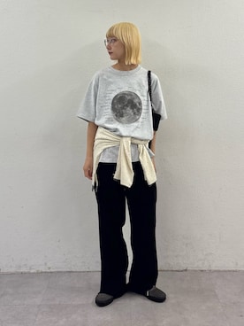 「CIAOPANIC TYPY（チャオパニックティピー）の【WEB限定】【新色追加】ムーンクレーター＆アースロゴプリントTee（Tシャツ/カットソー、グレー系）」を使った、ayakaさん（レディース・158cm）の夏コーディネート