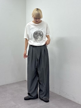 「CIAOPANIC TYPY（チャオパニックティピー）の【WEB限定】ムーンクレーターロゴプリントTee（Tシャツ/カットソー、ホワイト系）」を使った、ayakaさん（レディース・158cm）の夏コーディネート