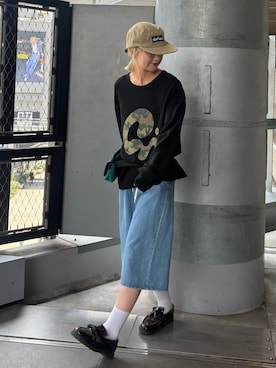 「WILLOW（ウィロー）の【willow】デニムハーフパンツ（デニムパンツ、ブルー系）」を使った、ayakaさん（レディース・158cm）の夏コーディネート