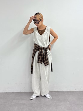 「アイテム（サロペット/オーバーオール、グレー系）」を使った、ayakaさん（レディース・158cm）の夏コーディネート