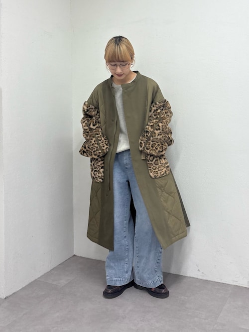 セール】【etsinta】ファー切替ノーカラーキルティングコート（ノー