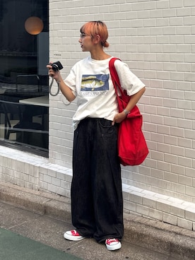 「CIAOPANIC TYPY（チャオパニックティピー）の【UNISEX】タックデザインワイドデニム（デニムパンツ）」を使った、ayakaさん（レディース・158cm・20代）の夏コーディネート