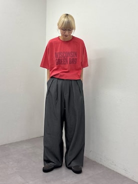 「CIAOPANIC TYPY（チャオパニックティピー）の【UNISEX】アシッドウォッシュ加工ロゴTEE（Tシャツ/カットソー、レッド系）」を使った、ayakaさん（レディース・158cm）の夏コーディネート