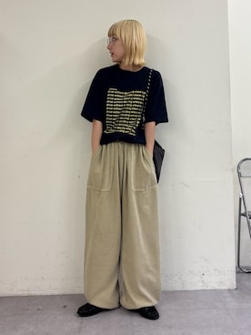 「CIAOPANIC TYPY（チャオパニックティピー）の【UNISEX】ピグメント加工ワッフルイージーパンツ（その他パンツ、ベージュ系）」を使った、ayakaさん（レディース・158cm）の春コーディネート